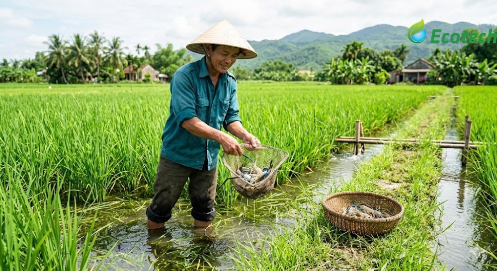 kỹ thuật nuôi tôm càng xanh trong ruộng lúa