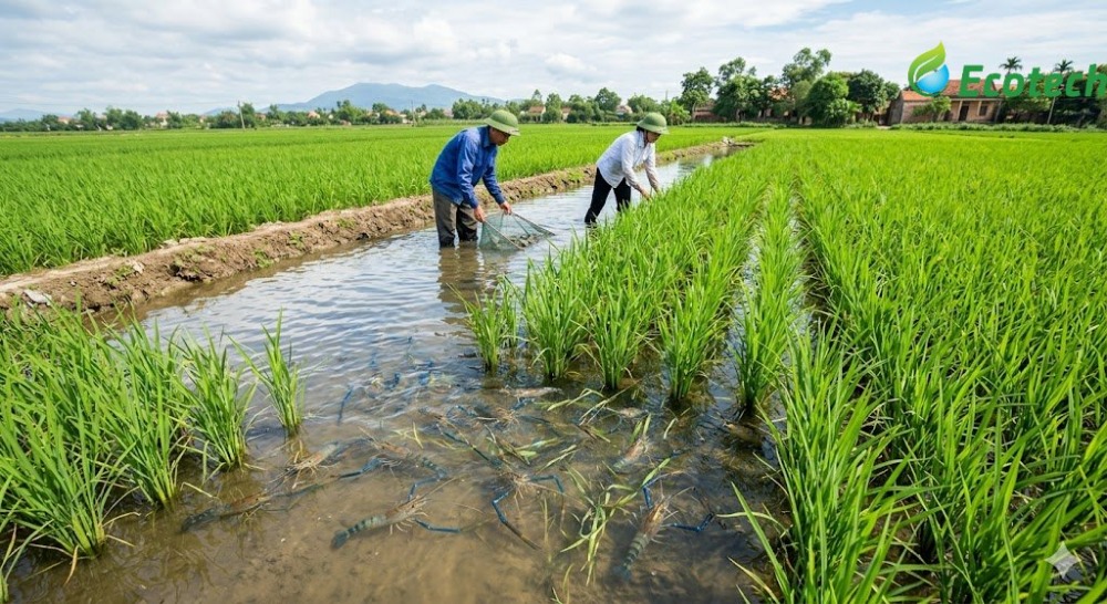 kỹ thuật nuôi tôm càng xanh trong ruộng lúa